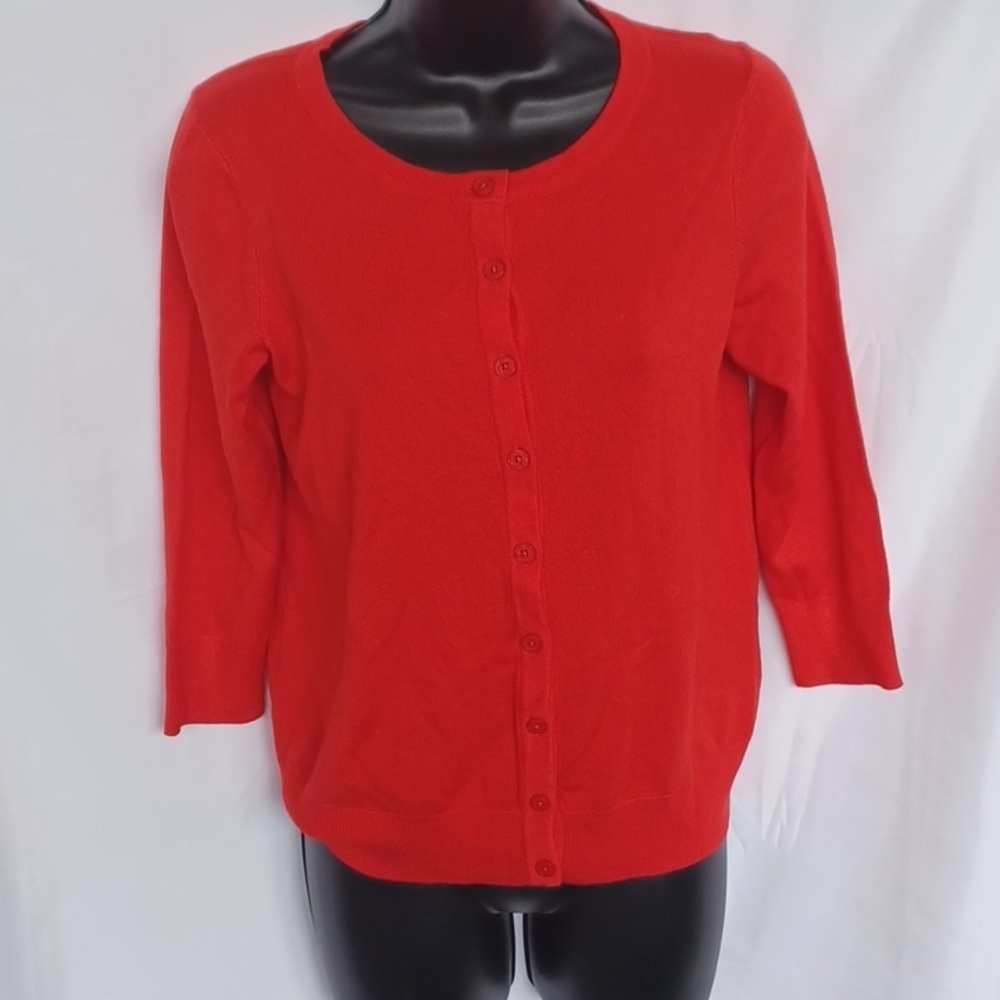 DressBarn Button Front Rayon Blend Quarter Sleeve Cardigan Red Small NWT